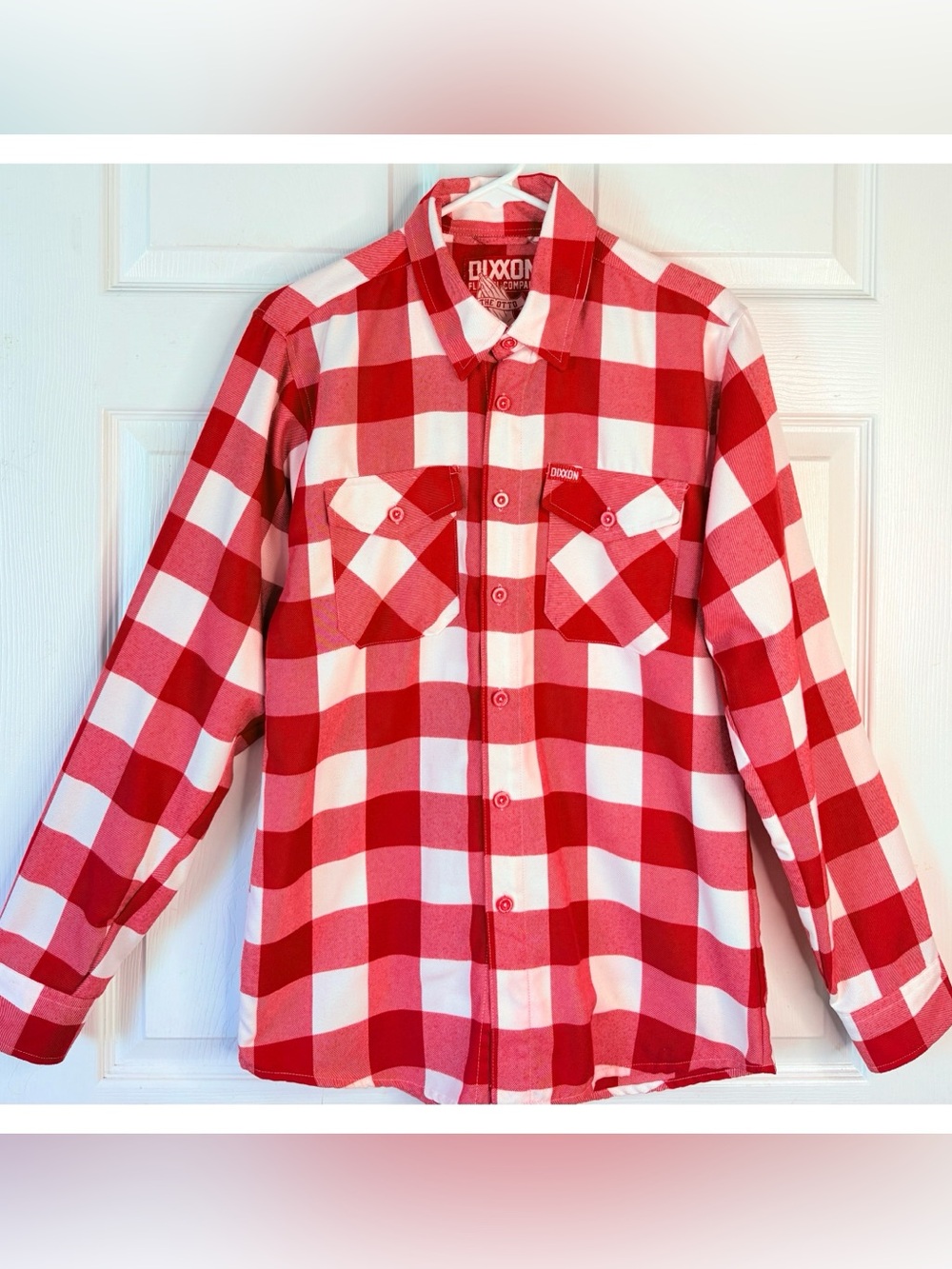 DIXXON Flannel Shirt “The Otto” Mens Red White Buffalo Plaid Size Small (42)